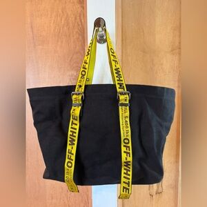 Off-White Black Tote Bag with Yellow Straps